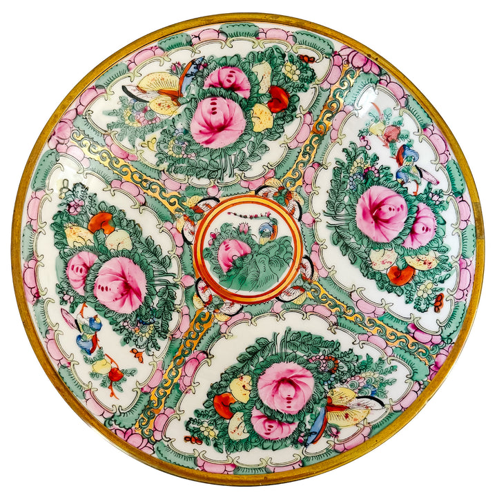 Vintage Rose Medallion Brass Encased Bowl 
