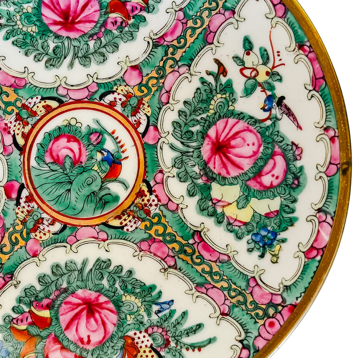 Hand-Painted Rose Canton Brass Encased Bowl