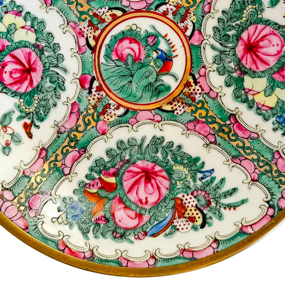 Hand-Painted Rose Canton Brass Encased Bowl