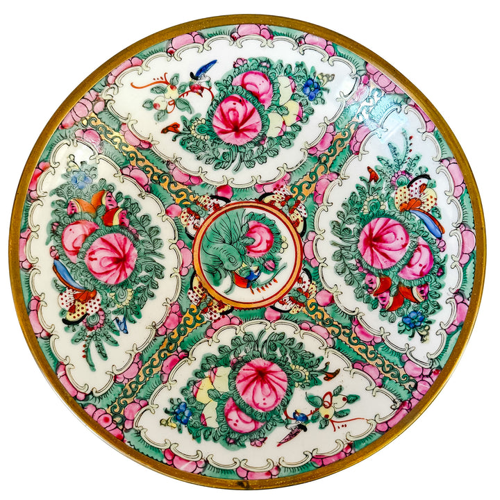Hand-Painted Rose Canton Brass Encased Bowl