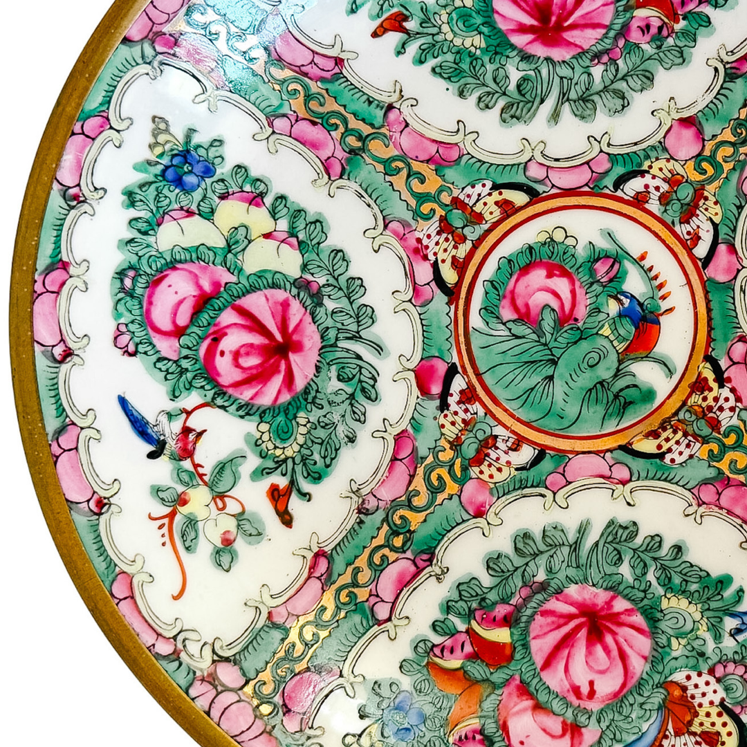 Hand-Painted Rose Canton Brass Encased Bowl