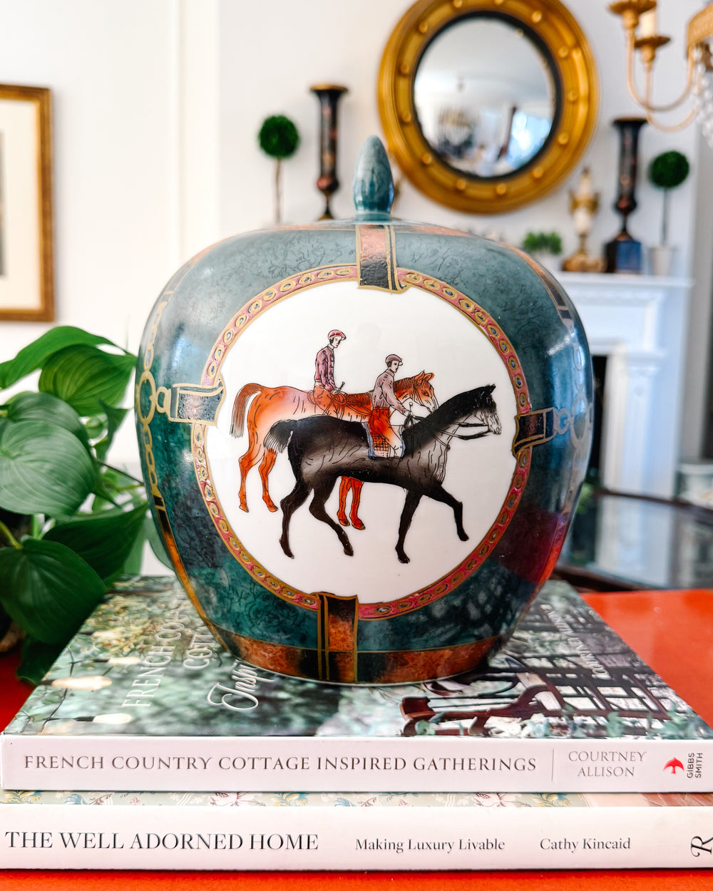 Hand-Painted Chinese Porcelain Equestrian Ginger Jar