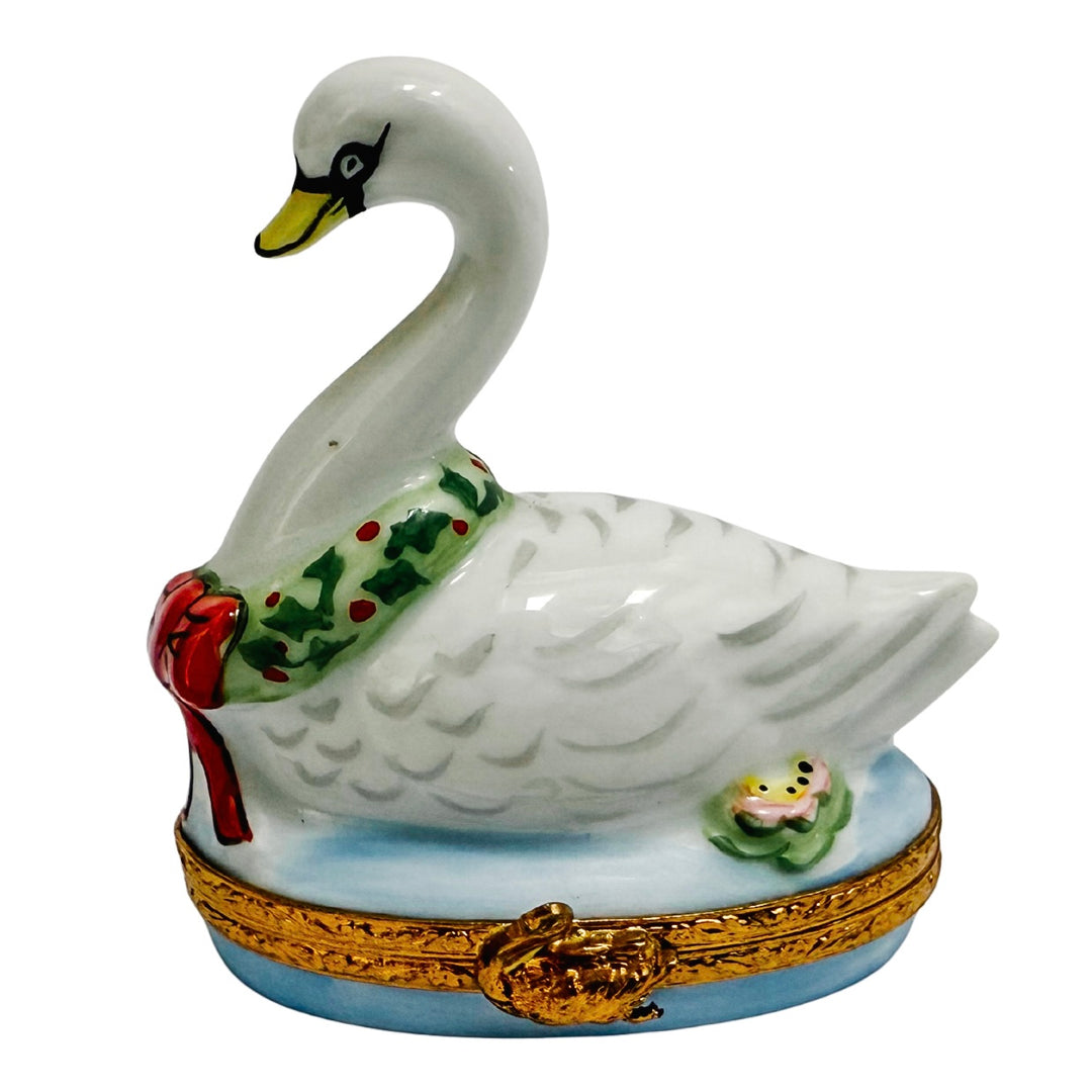 Hand-Painted French Seven Swans A-Swimming Limoges Box