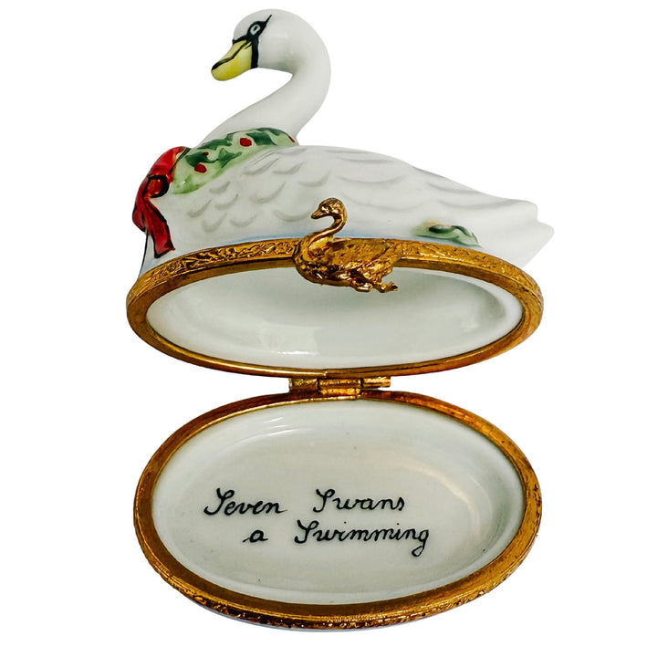 Hand-Painted French Seven Swans A-Swimming Limoges Box