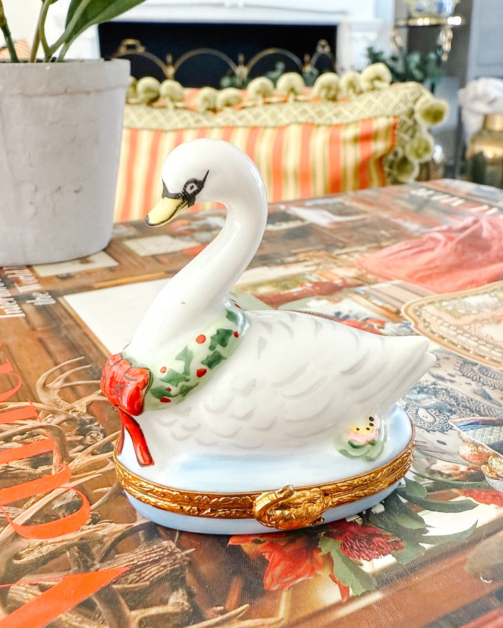 Hand-Painted French Seven Swans A-Swimming Limoges Box