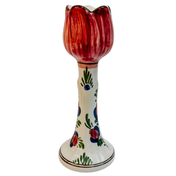 Hand-Painted Polychrome Delft Tulip Candle Holders Pair