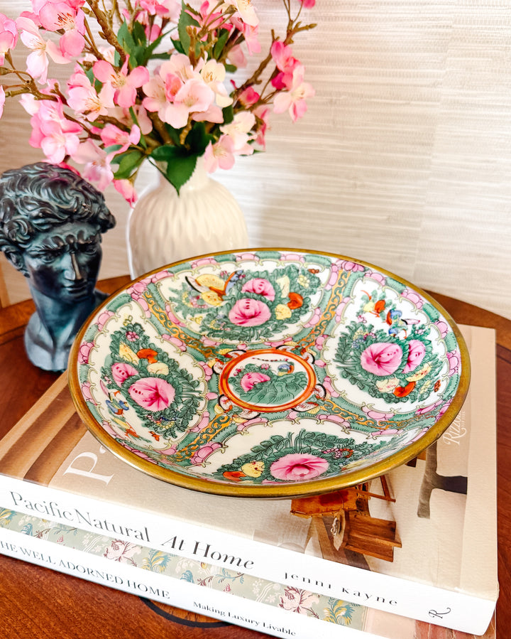 Vintage Rose Medallion Brass Encased Bowl 