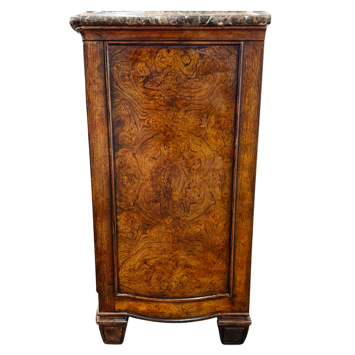 Henredon French Provincial Burl Walnut Three-Drawer Marble Top Serpentine Commode Chest  Dresser