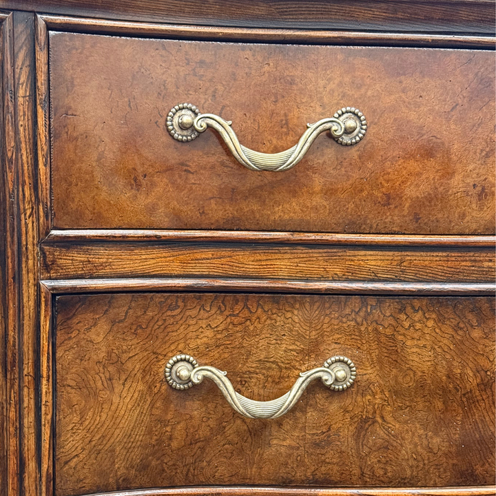 Henredon French Provincial Burl Walnut Three-Drawer Marble Top Serpentine Commode Chest  Dresser