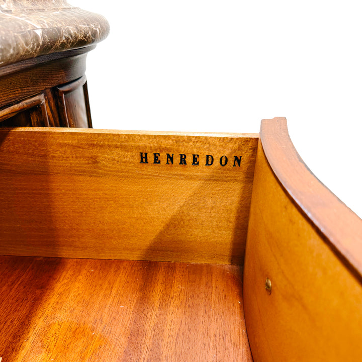 Henredon French Provincial Burl Walnut Three-Drawer Marble Top Serpentine Commode Chest  Dresser
