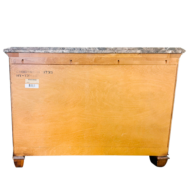 Henredon French Provincial Burl Walnut Three-Drawer Marble Top Serpentine Commode Chest  Dresser