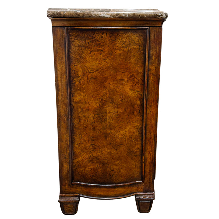 Henredon French Provincial Burl Walnut Three-Drawer Marble Top Serpentine Commode Chest  Dresser