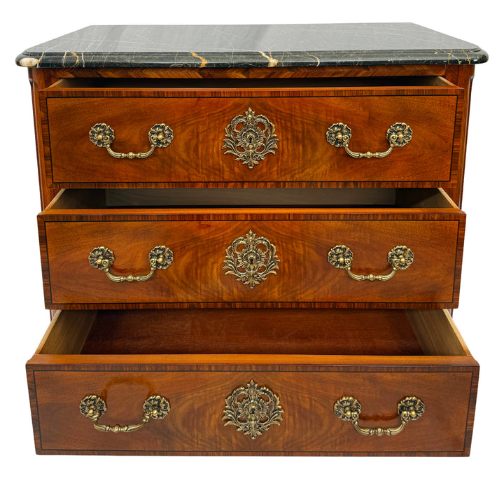 Henredon Inlaid Burlwood Louis XVI Style Commode / Chest of Drawers With Marble Top
