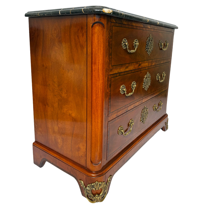 Henredon Inlaid Burlwood Louis XVI Style Commode / Chest of Drawers With Marble Top