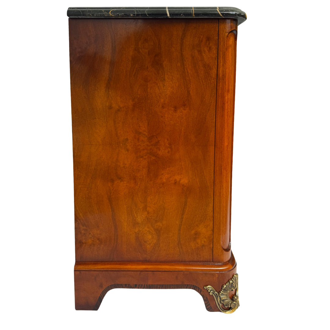 Henredon Inlaid Burlwood Louis XVI Style Commode / Chest of Drawers With Marble Top