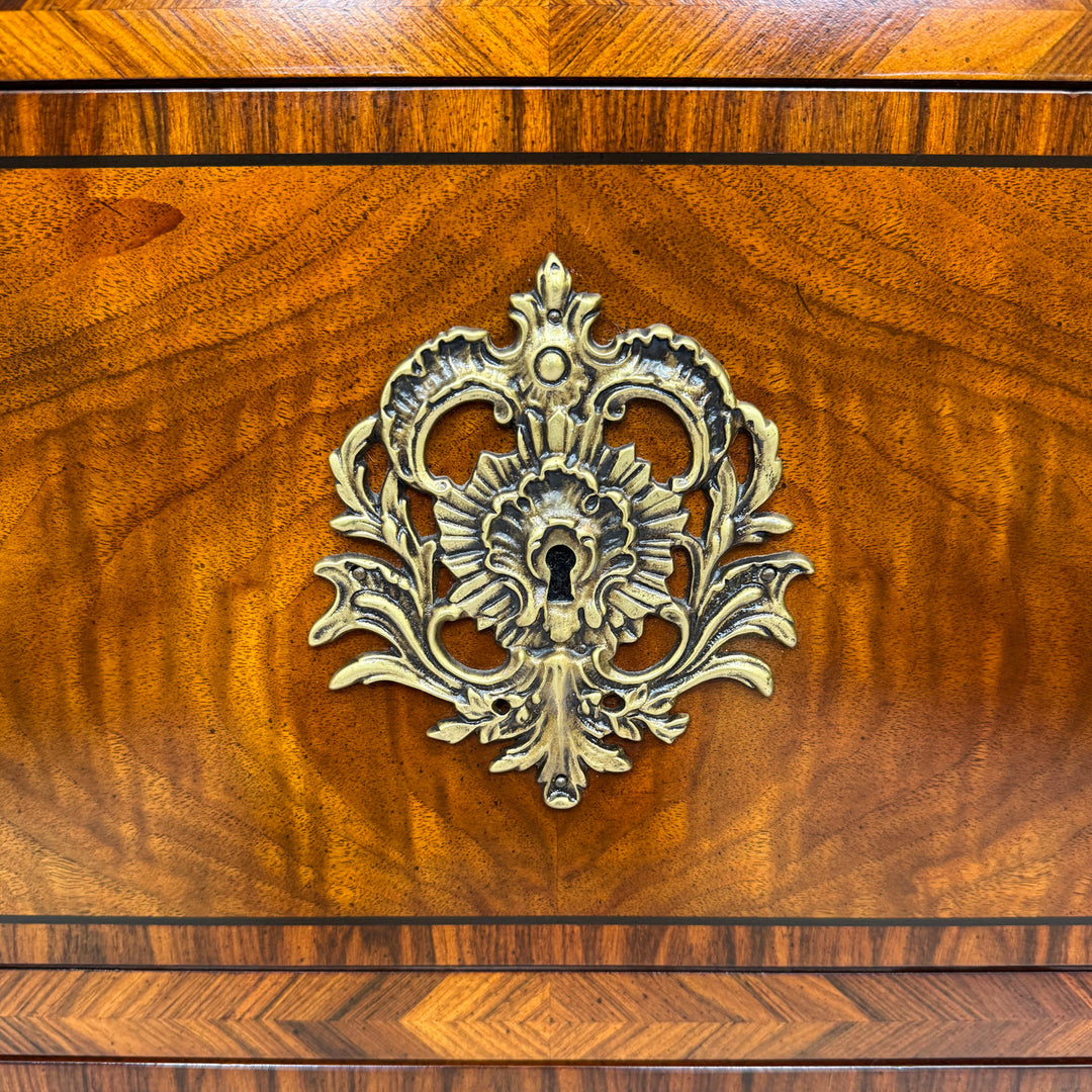 Henredon Inlaid Burlwood Louis XVI Style Commode / Chest of Drawers With Marble Top
