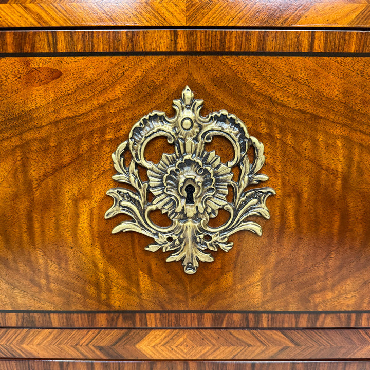 Henredon Inlaid Burlwood Louis XVI Style Commode / Chest of Drawers With Marble Top