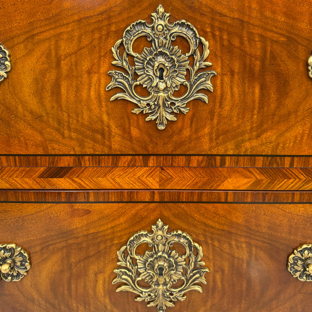 Henredon Inlaid Burlwood Louis XVI Style Commode / Chest of Drawers With Marble Top