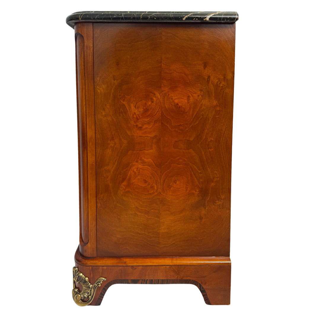 Henredon Inlaid Burlwood Louis XVI Style Commode / Chest of Drawers With Marble Top