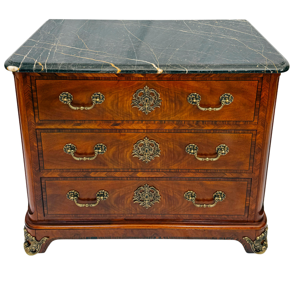 Henredon Inlaid Burlwood Louis XVI Style Commode / Chest of Drawers With Marble Top