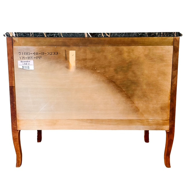 Henredon Villandry French Provincial Louis XV Burl Wood Italian Marble Top Bombe Chest - 3 Drawer Serpentine Commode