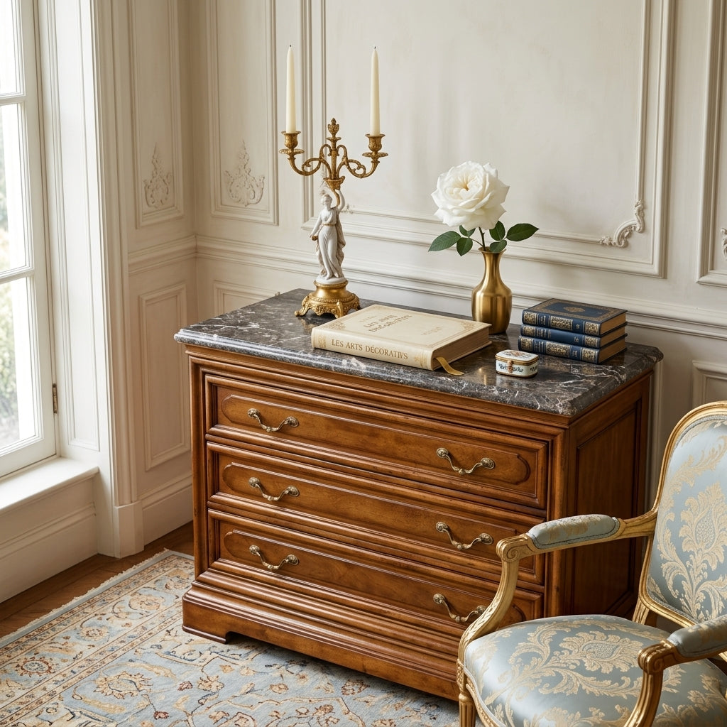 Henredon French Provincial 3-Drawer Commode Chest With Italian Marble Top