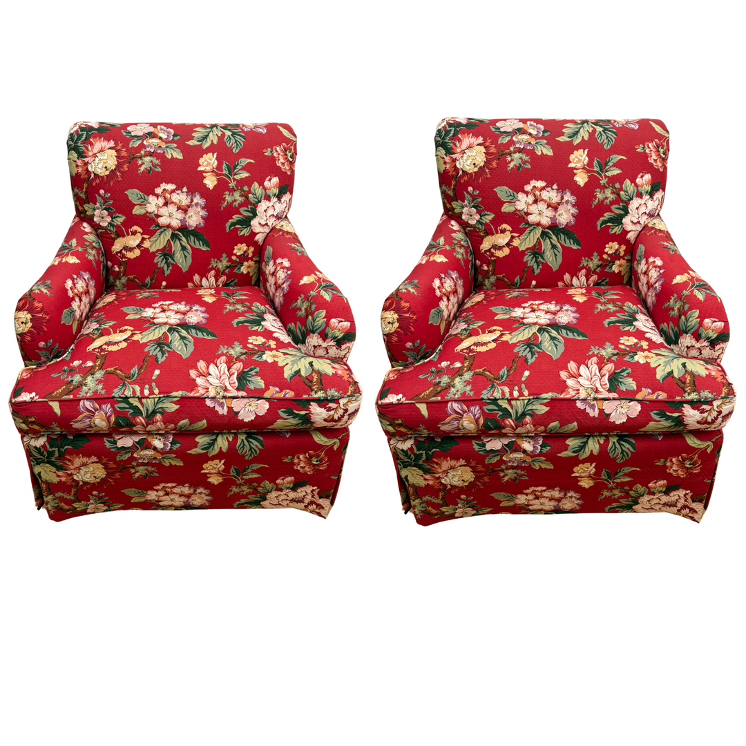 Hickory Chair Sovereign Collection Red Floral Swivel Chairs