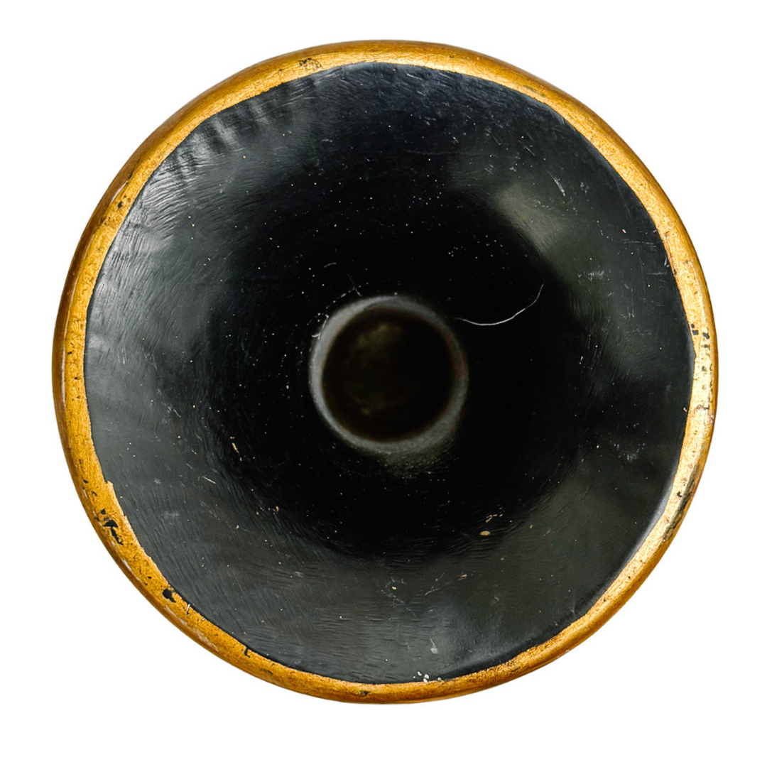 Hollywood Regency Chinoiserie Black Lacquer Hand-Painted Vases