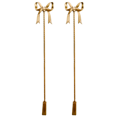 Hollywood Regency Tall Gold Metal Bow & Tassels Wall Hangings