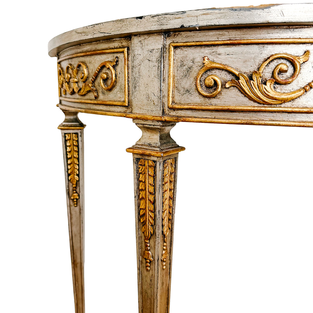 Maitland-Smith Silver Leaf & Gilt Neoclassical Demilune Console Table
