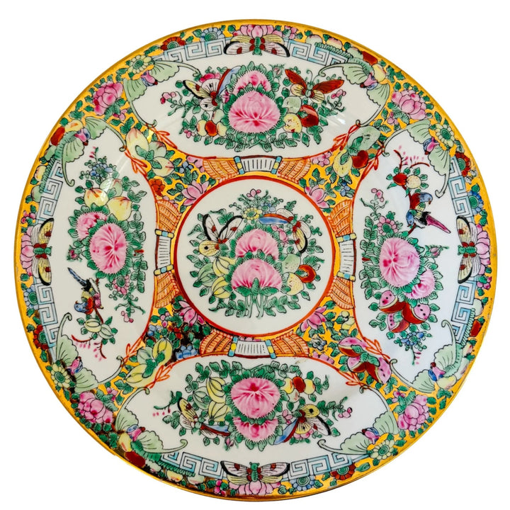 Vintage Famille Rose Hand-Painted Canton Porcelain Plate 10”
