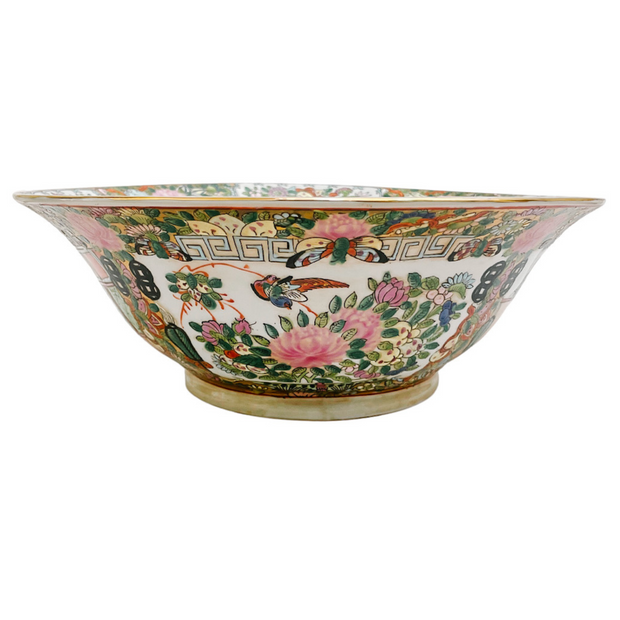 Large 13” Vintage Rose Medallion Decorative Punch Bowl