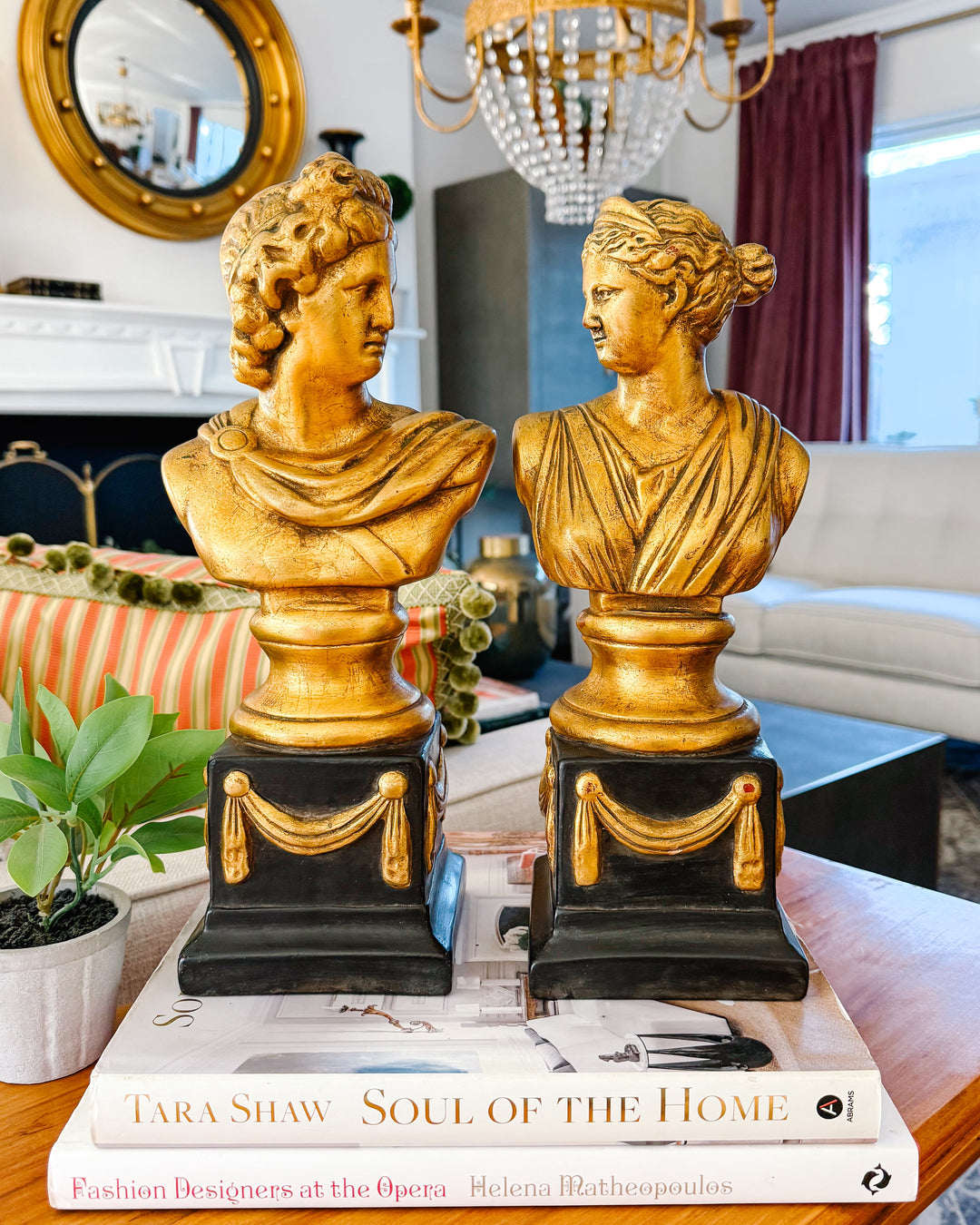 Empire Style Apollo & Diana Gilded Bust Bookends