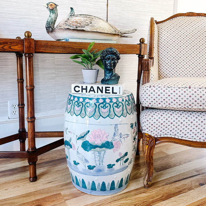 Vintage Chinese Pink Lotus Pastels Garden Stool