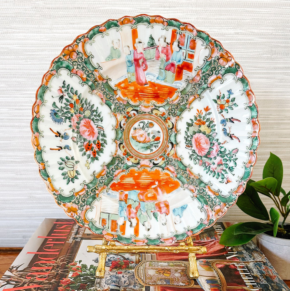 Antique Chinese Export Rose Medallion Fluted Plate