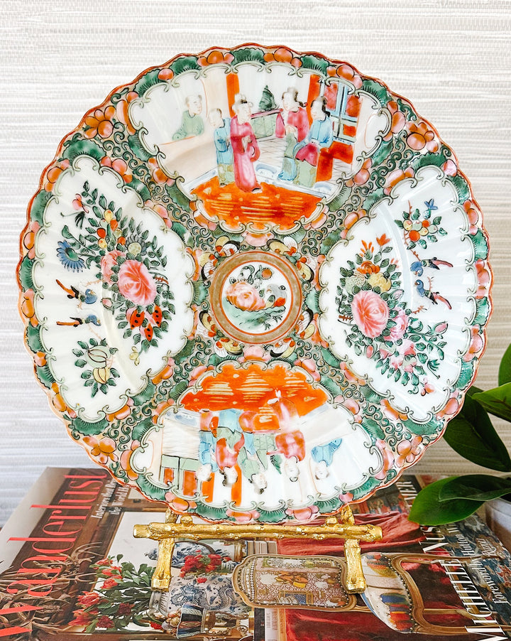 Antique Chinese Export Rose Medallion Fluted Plate