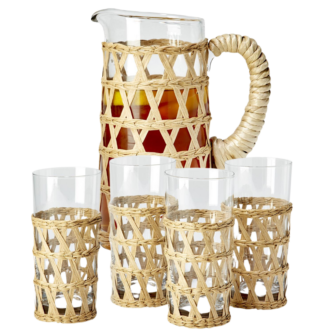 Island Chic Hand-Woven Lattice Pitcher & Glasses Set