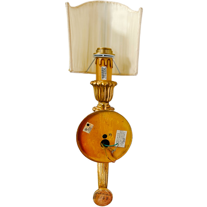 Italian Baroque Giltwood Wall Sconces with Pleated Silk Shades