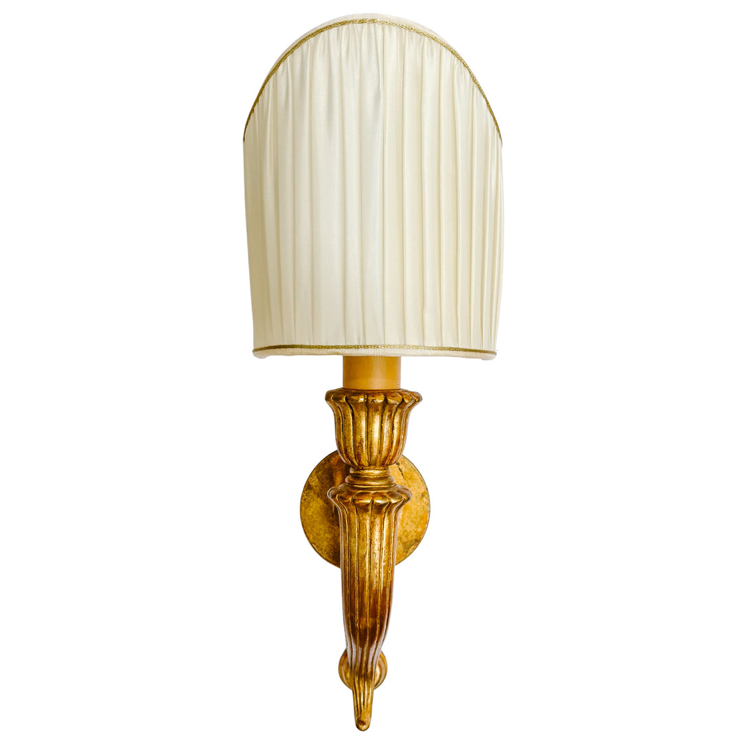 Italian Baroque Giltwood Wall Sconces with Pleated Silk Shades