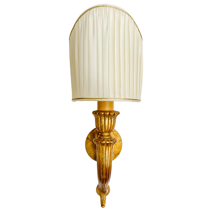 Italian Baroque Giltwood Wall Sconces with Pleated Silk Shades