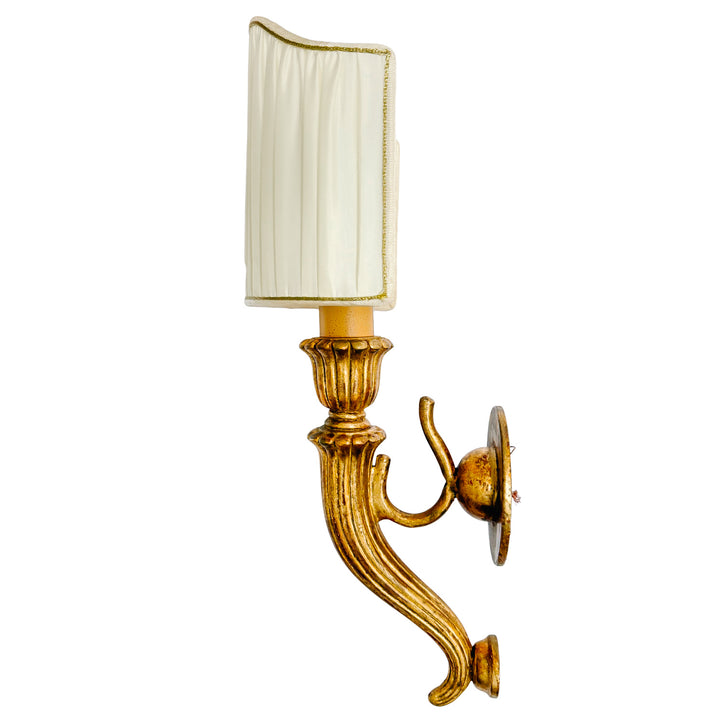 Italian Baroque Giltwood Wall Sconces with Pleated Silk Shades