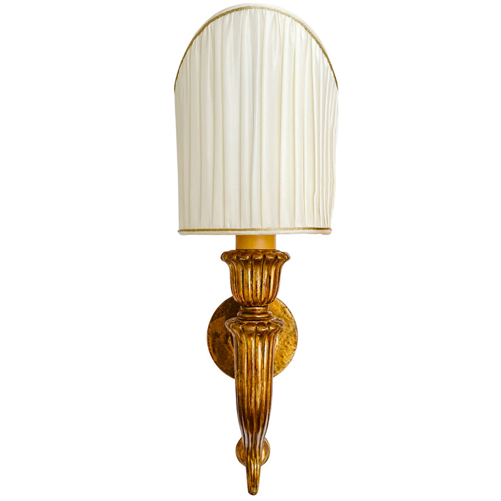 Italian Baroque Giltwood Wall Sconces with Pleated Silk Shades