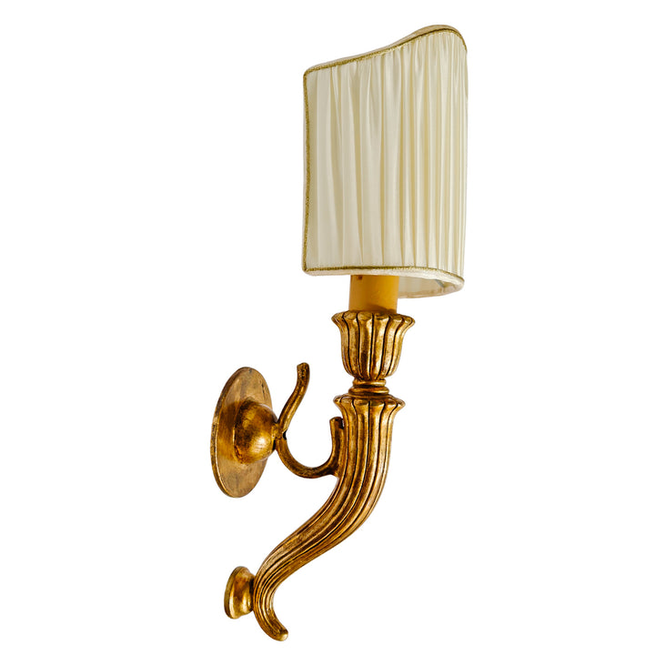 Italian Baroque Giltwood Wall Sconces with Pleated Silk Shades