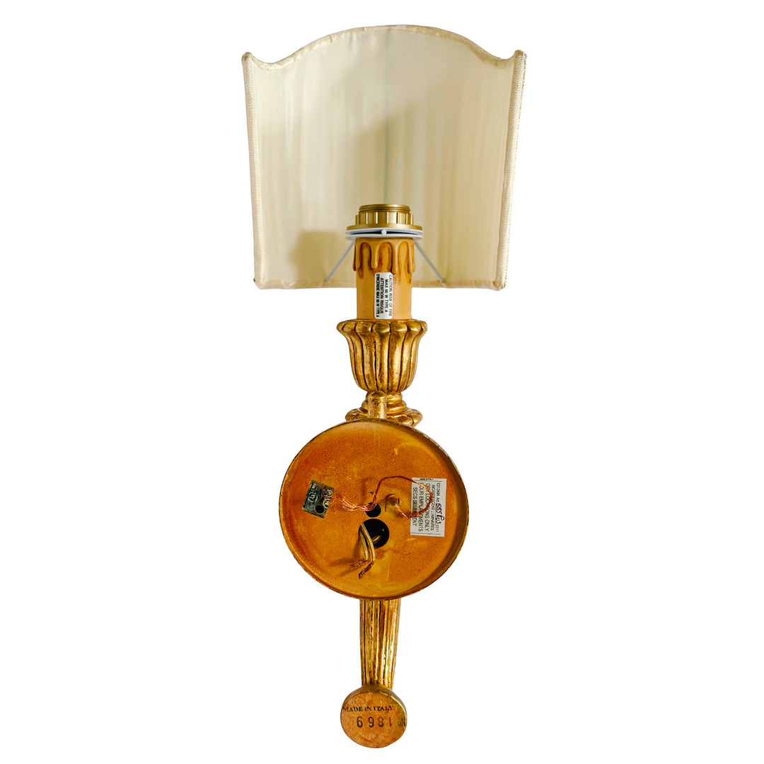 Italian Baroque Giltwood Wall Sconces with Pleated Silk Shades