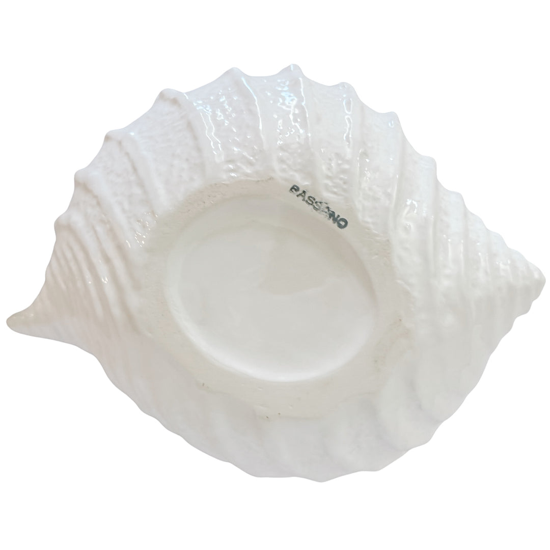 Italian Bassano White Ceramic Conch Shell Bowl – Decorative Planter or Serving Dish