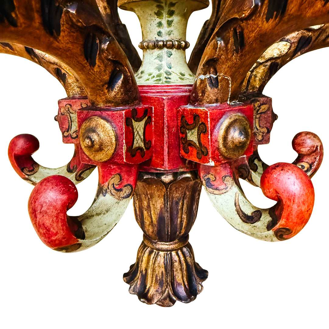 Italian Florentine Rococo Style Polychrome & Giltwood Chandelier