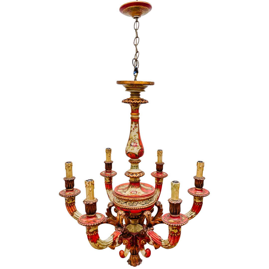 Italian Florentine Rococo Style Polychrome & Giltwood Chandelier