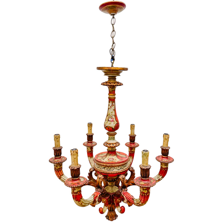 Italian Florentine Rococo Style Polychrome & Giltwood Chandelier