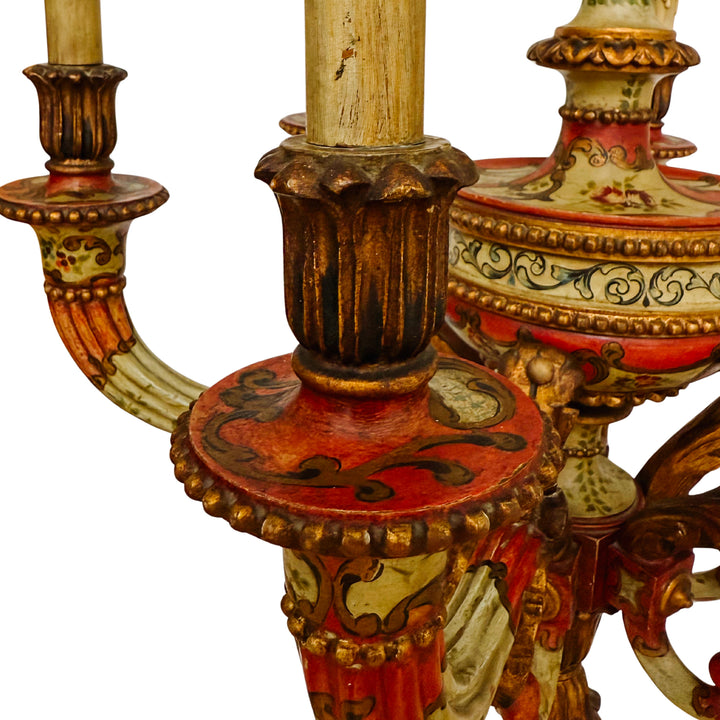 Italian Florentine Rococo Style Polychrome & Giltwood Chandelier