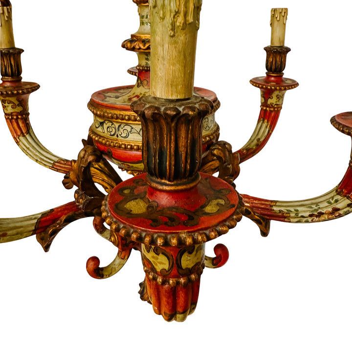 Italian Florentine Rococo Style Polychrome & Giltwood Chandelier